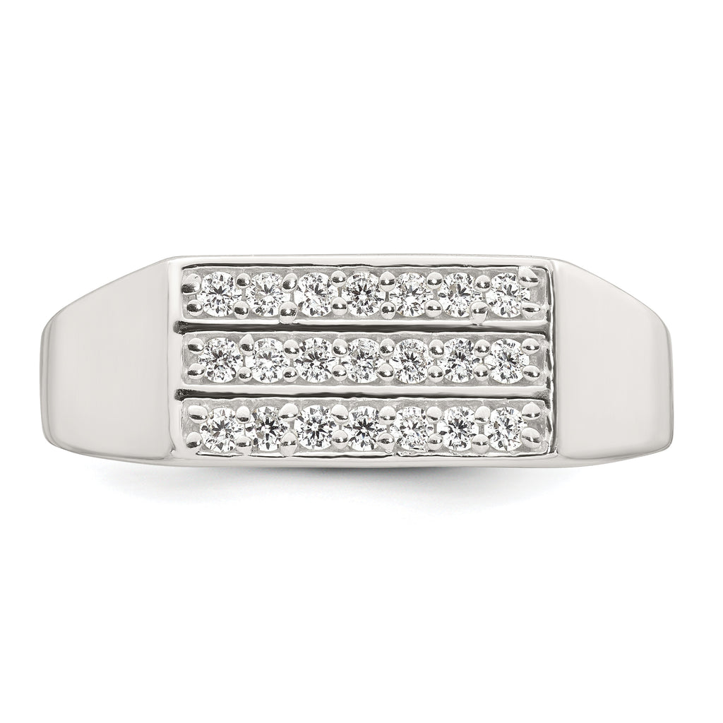 Sterling Silver Polished White CZ Rectangular Size 11 Mens Ring
