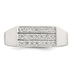 Sterling Silver Polished White CZ Rectangular Size 11 Mens Ring