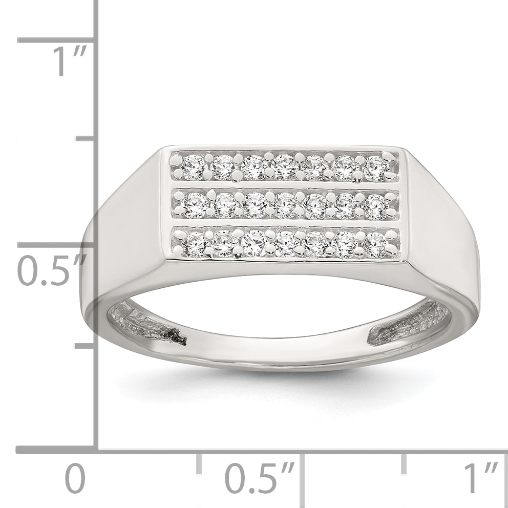 Sterling Silver Polished White CZ Rectangular Size 11 Mens Ring