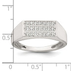 Sterling Silver Polished White CZ Rectangular Size 11 Mens Ring