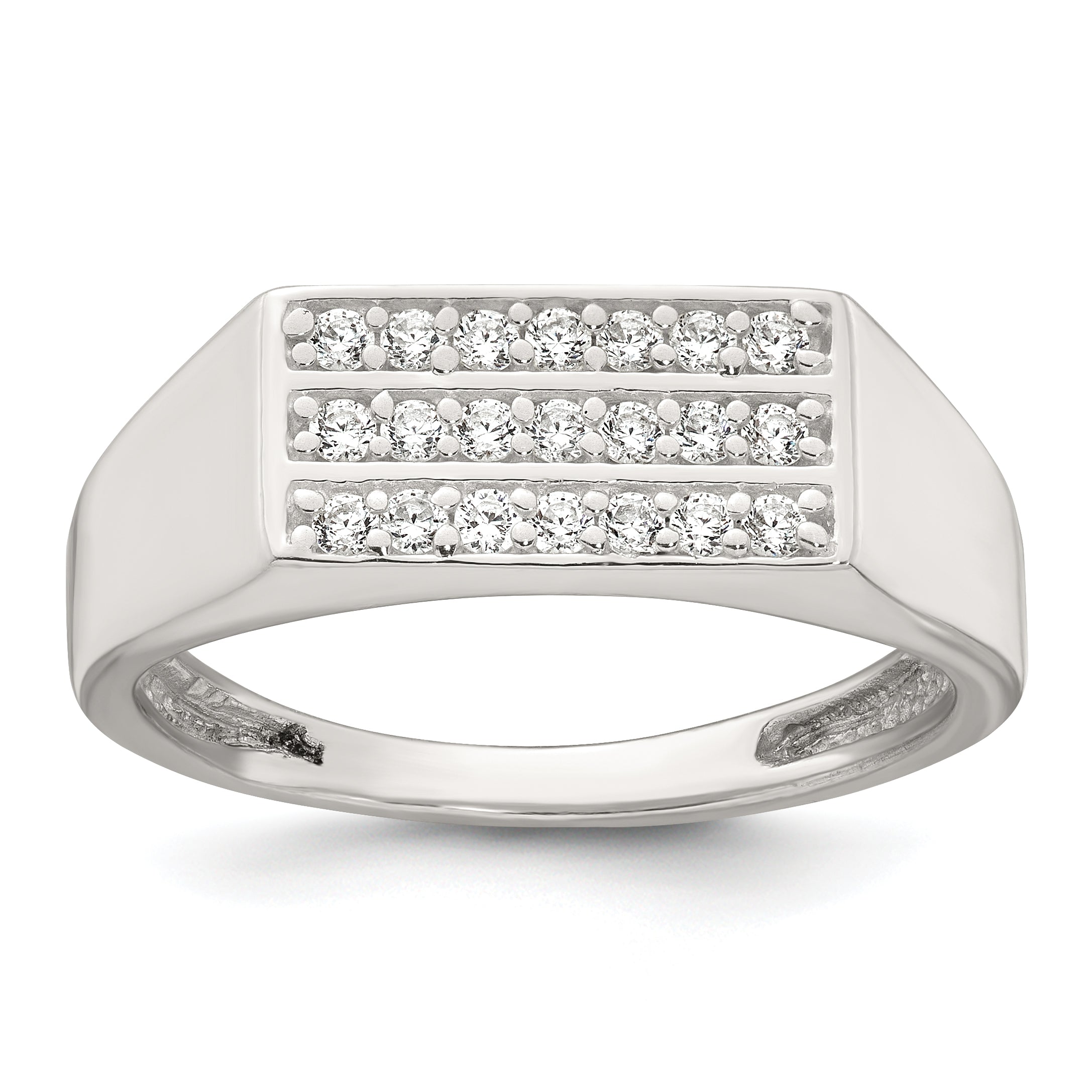 Sterling Silver Polished White CZ Rectangular Size 11 Mens Ring Main image