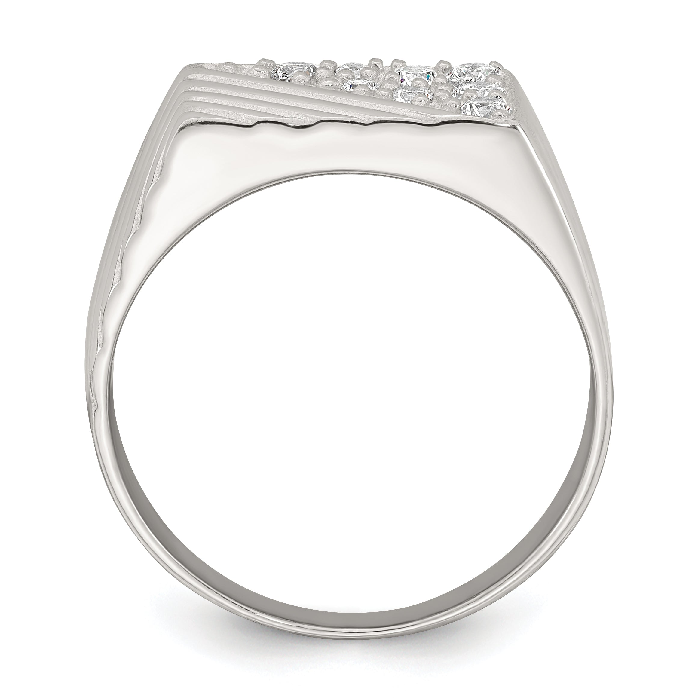 Sterling Silver Polished and Grooved White CZ Size 9 Mens Ring Secondary image