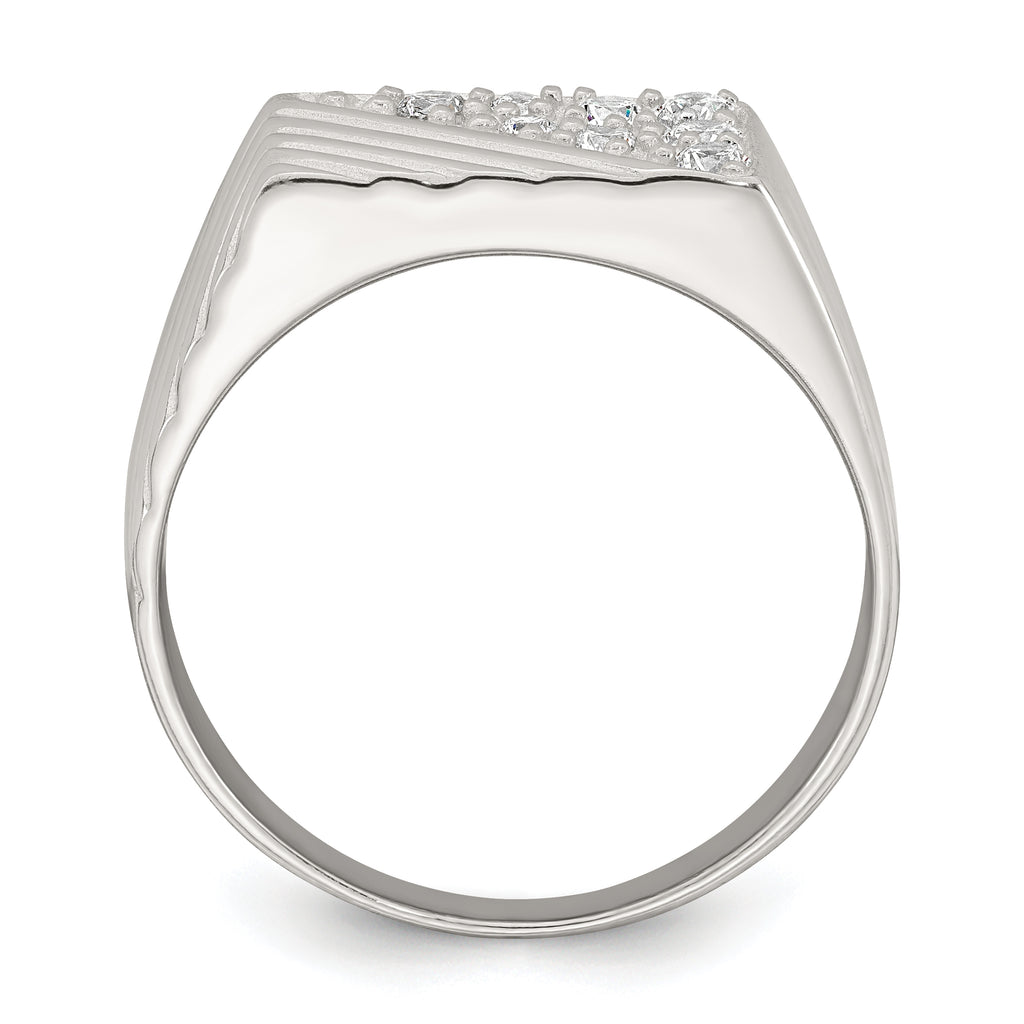 Sterling Silver Polished and Grooved White CZ Size 11 Mens Ring