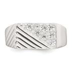 Sterling Silver Polished and Grooved White CZ Size 11 Mens Ring