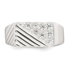 Sterling Silver Polished and Grooved White CZ Size 11 Mens Ring