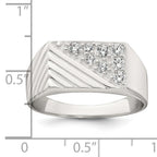 Sterling Silver Polished and Grooved White CZ Size 11 Mens Ring