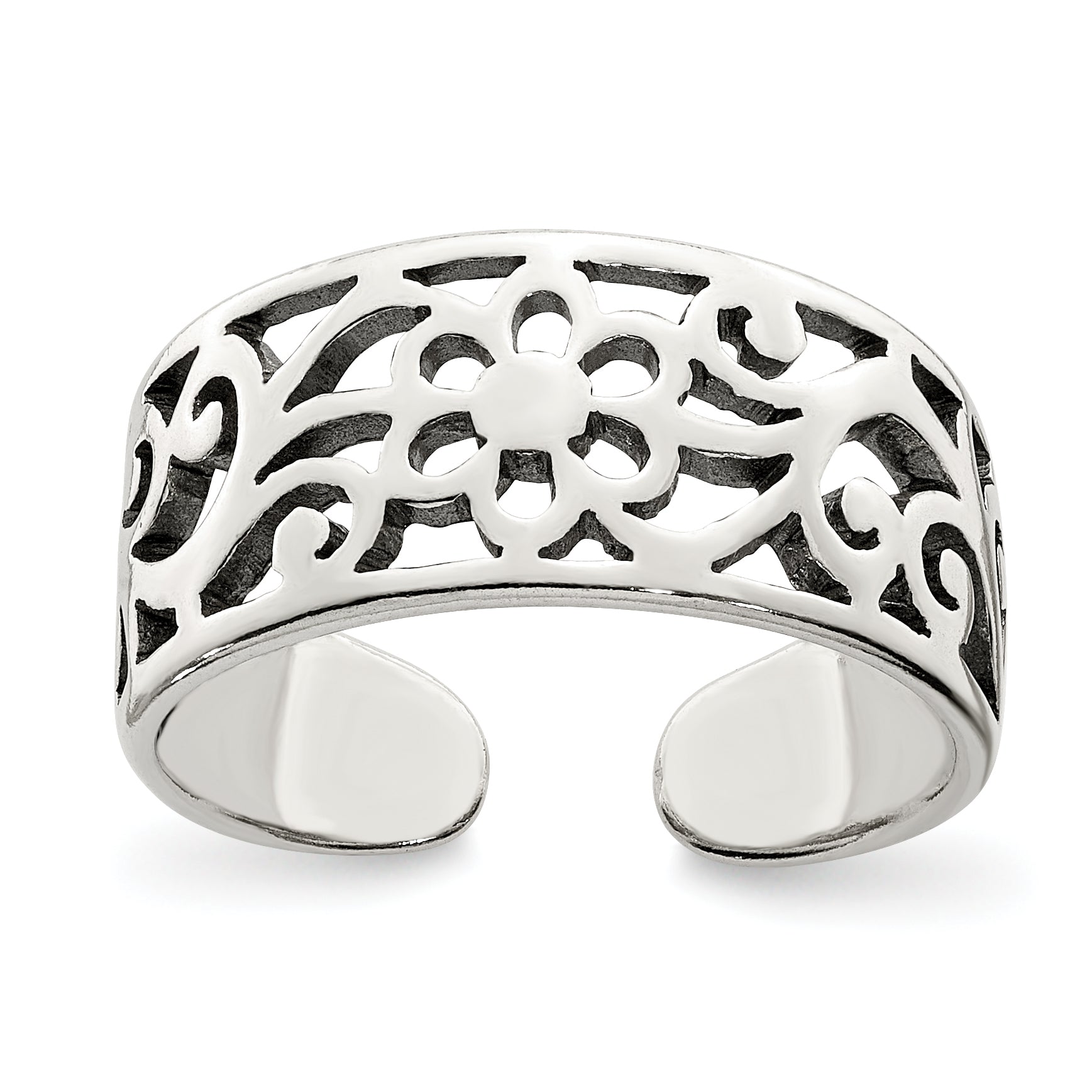 Sterling Silver Antiqued Floral Toe Ring Main image
