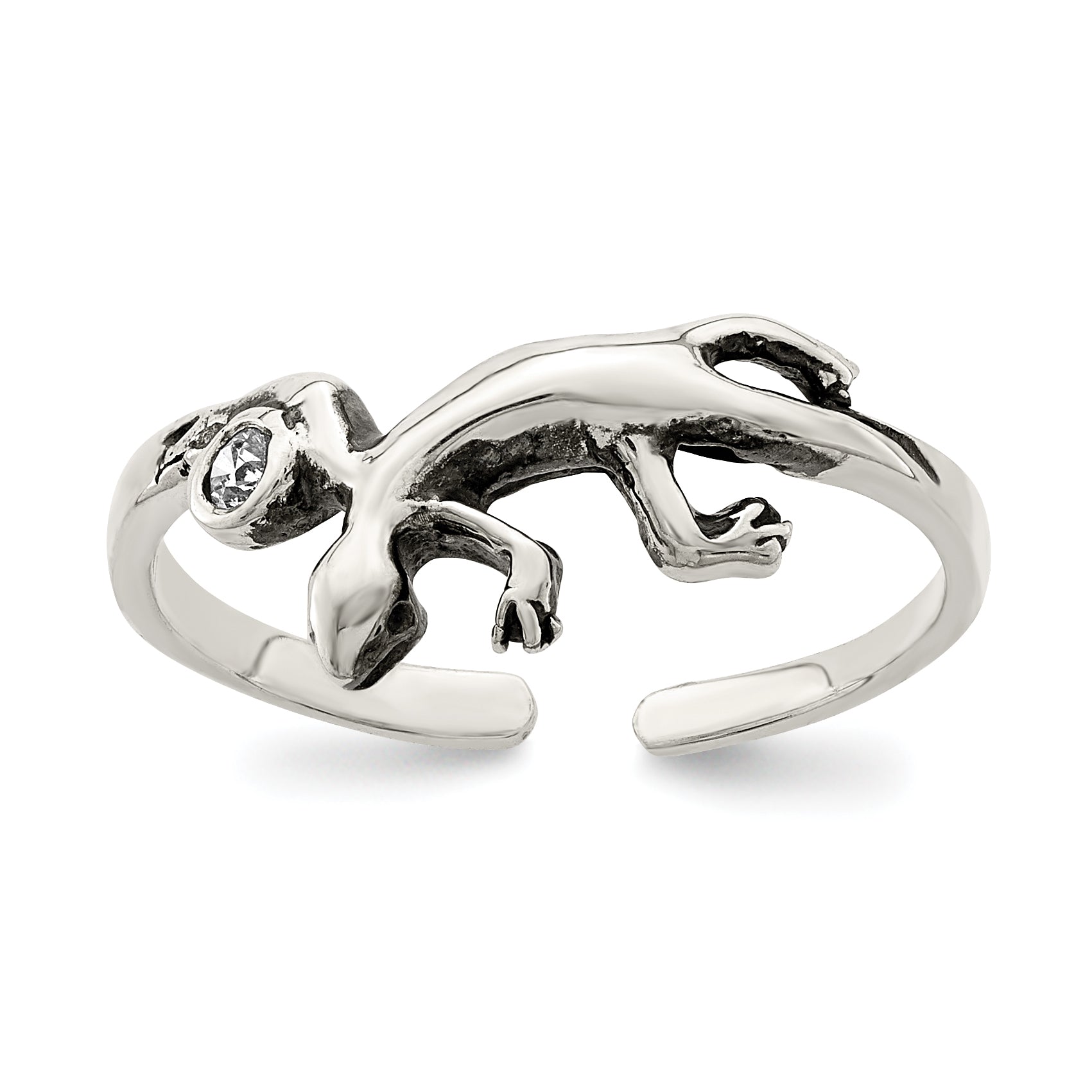 Sterling Silver Antiqued Lizard CZ Toe Ring Main image