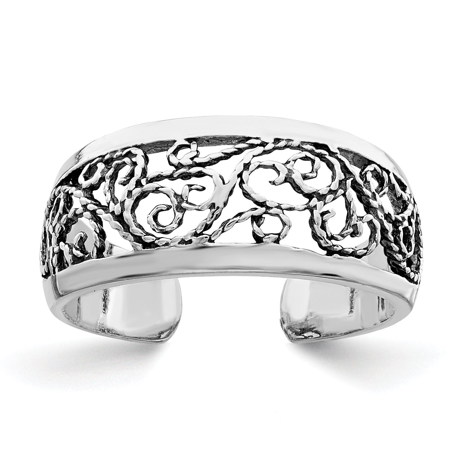 Sterling Silver Antiqued Floral Toe Ring Main image