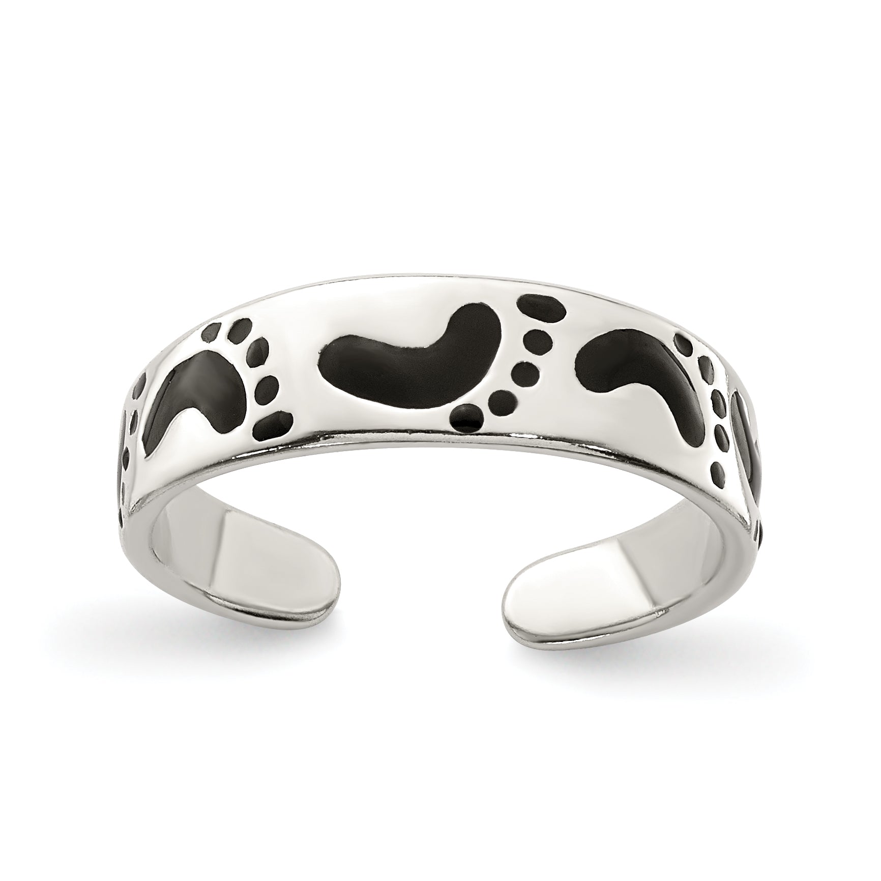 Sterling Silver Black Enameled Feet Toe Ring Main image