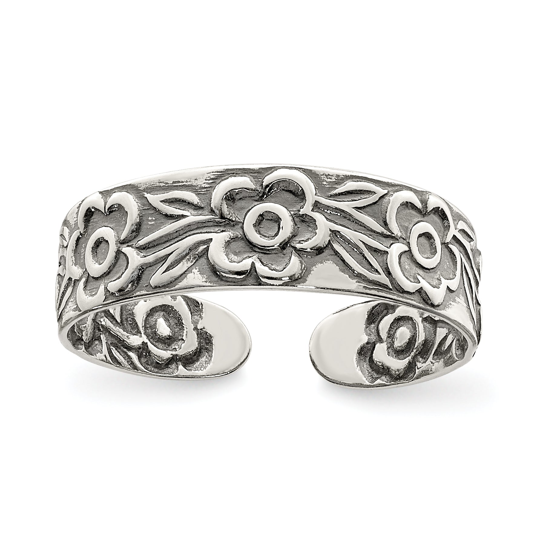 Sterling Silver Antiqued Flowers Toe Ring Main image