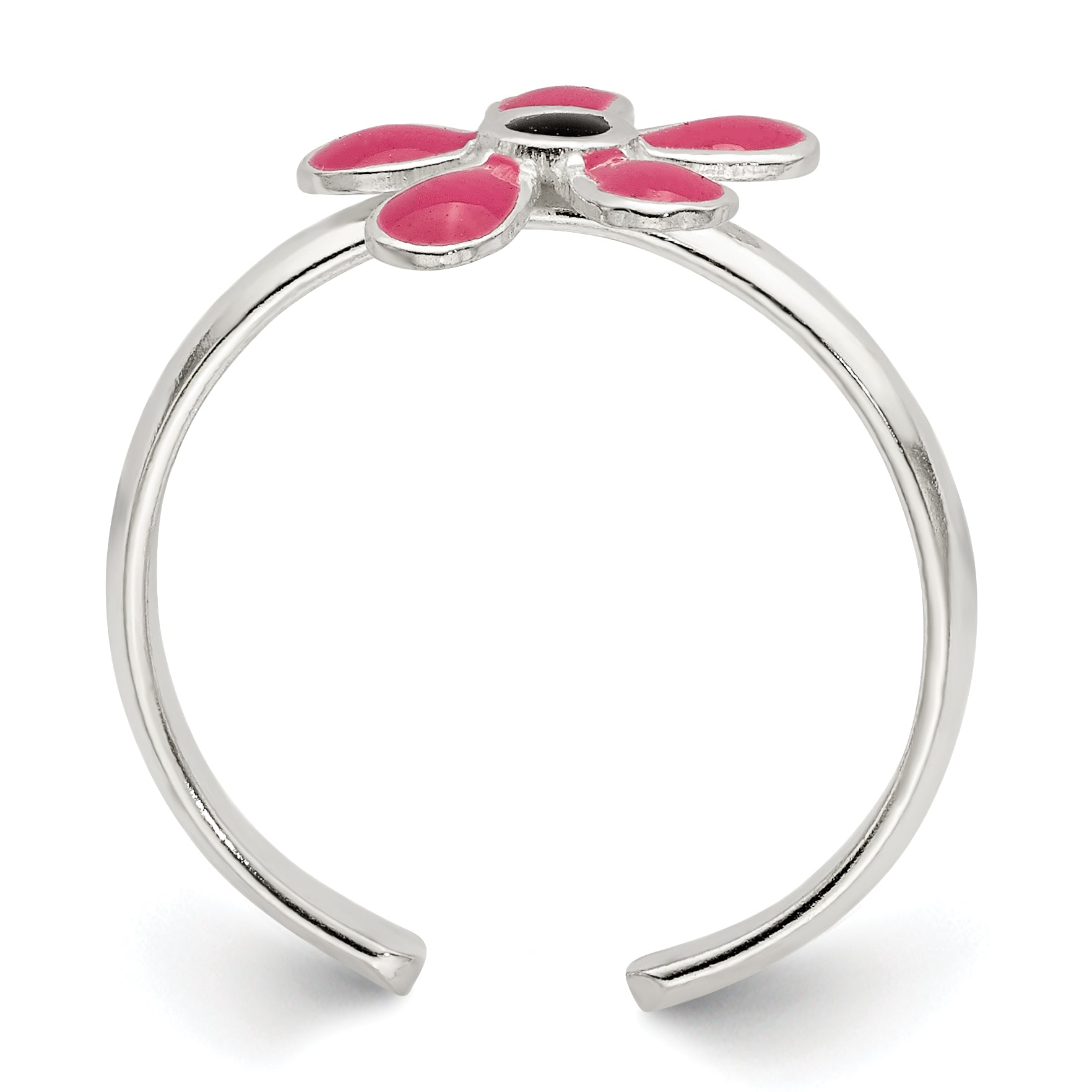 Sterling Silver Pink Enameled Floral Toe Ring Secondary image