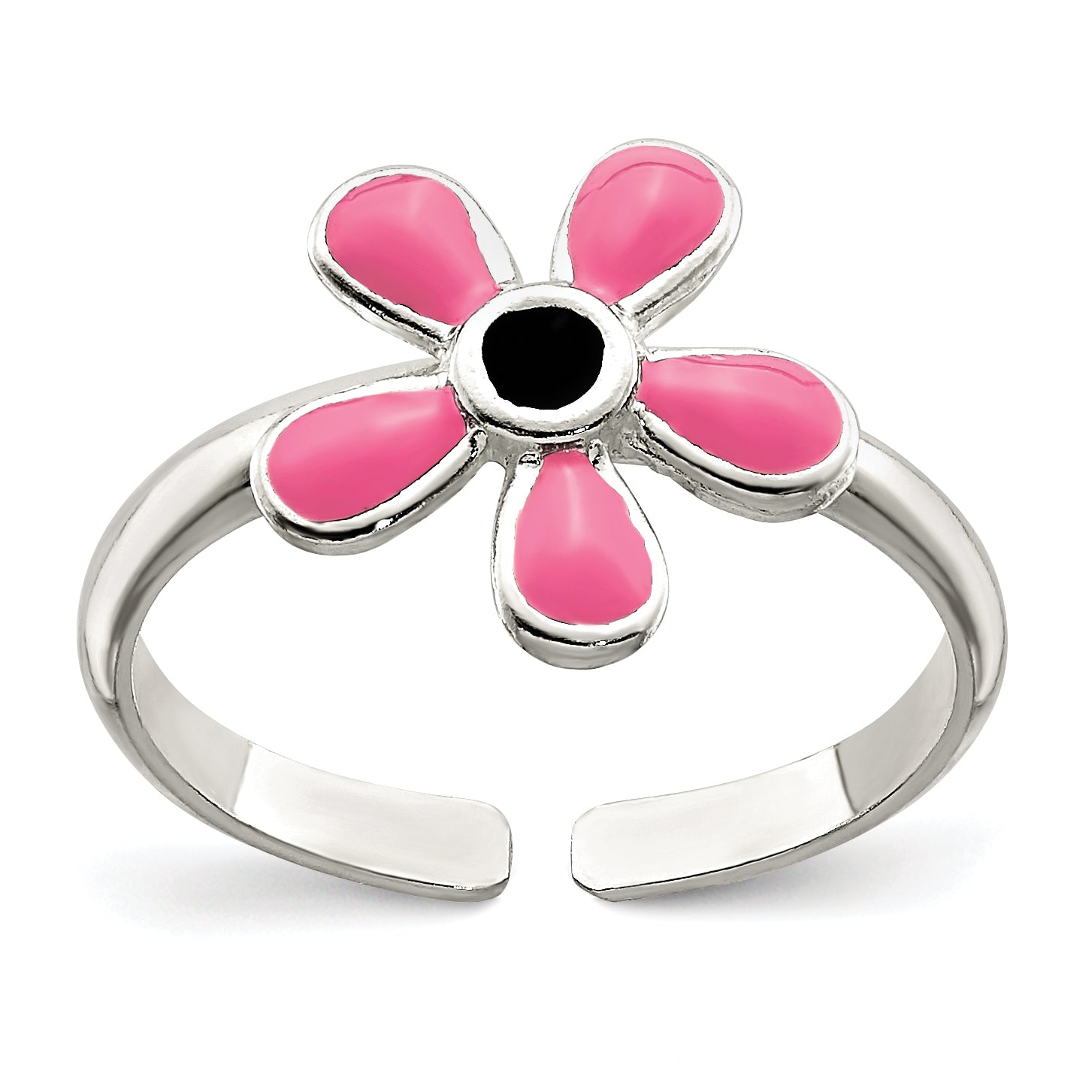 Sterling Silver Pink Enameled Floral Toe Ring Main image