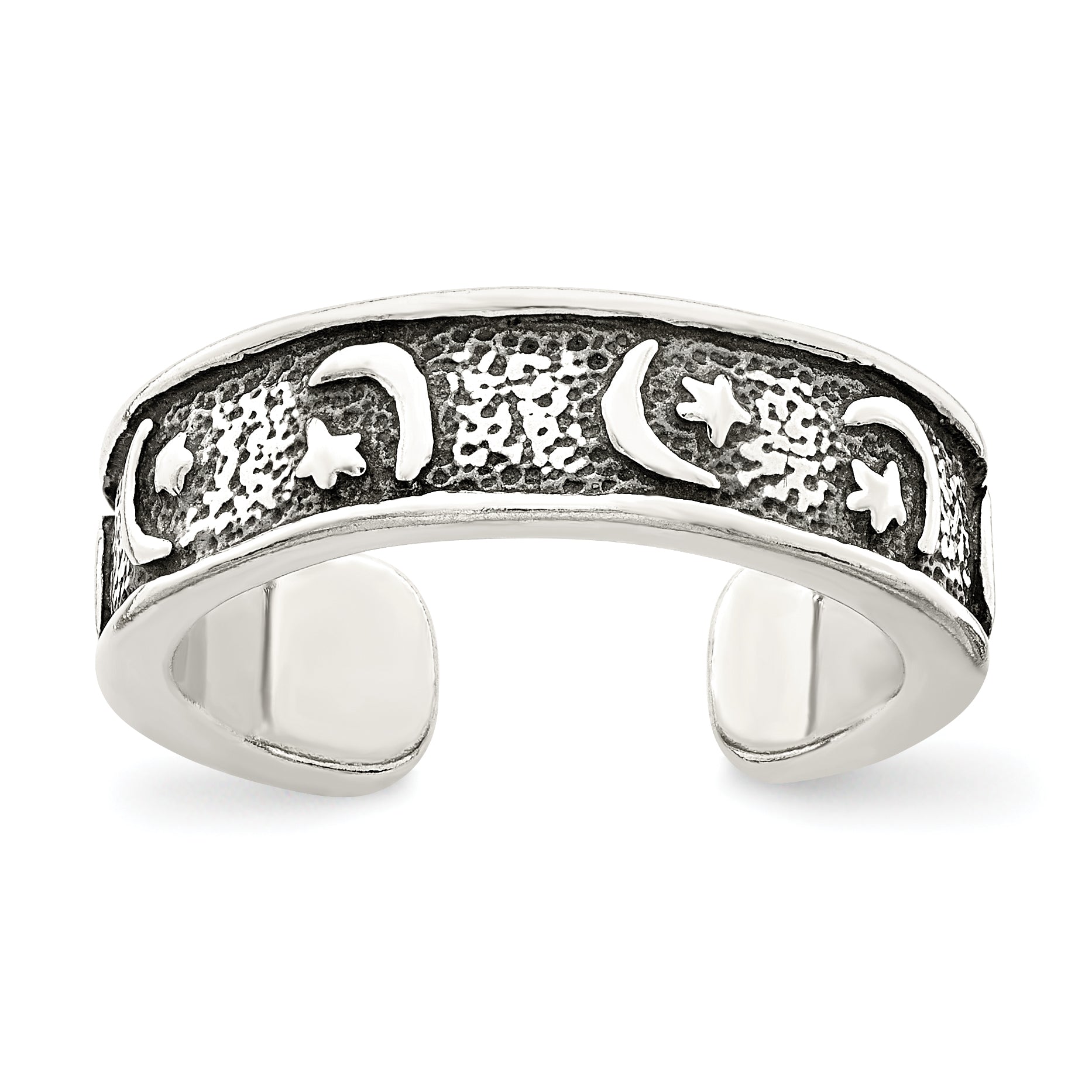 Sterling Silver Antiqued Moon & Star Toe Ring Main image
