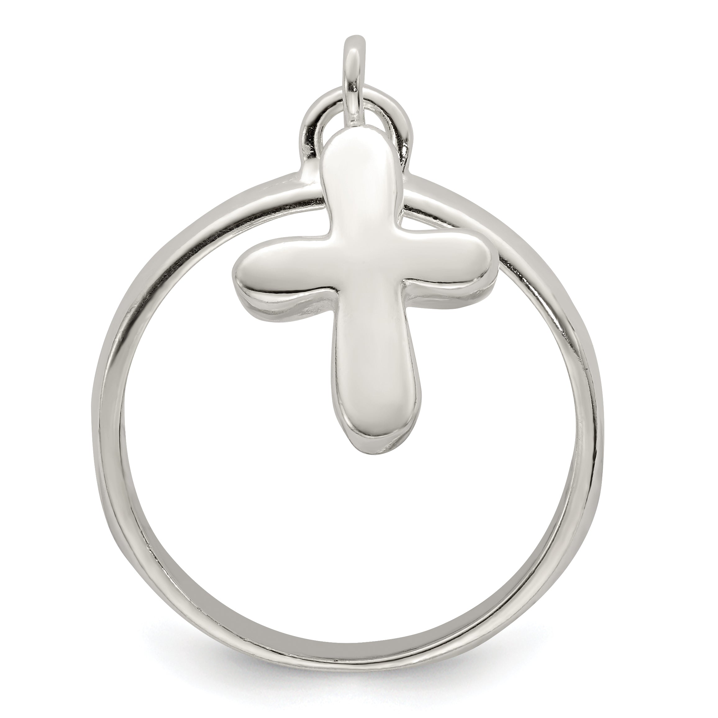 Sterling Silver Solid Cross Dangle Ring