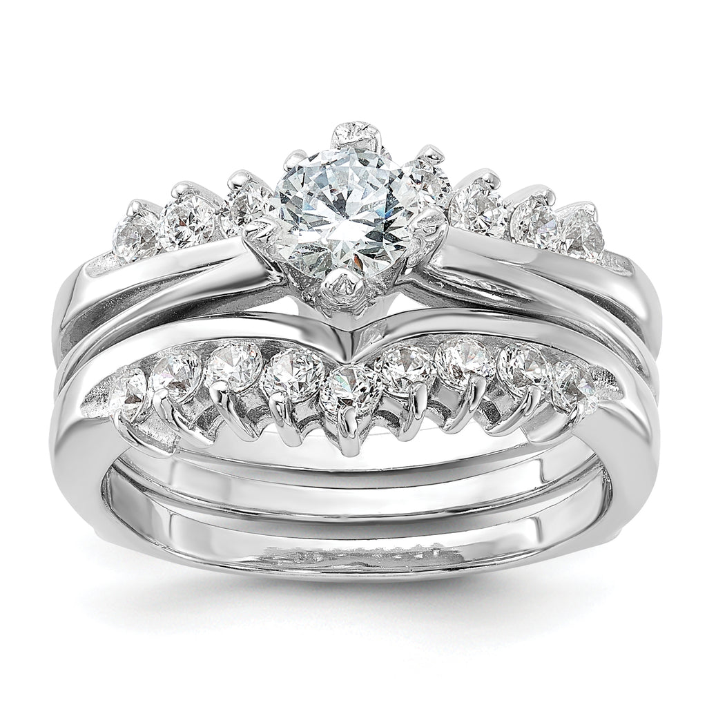 Sterling Silver Rhodium-Plated Cubic Zirconi Ring Set