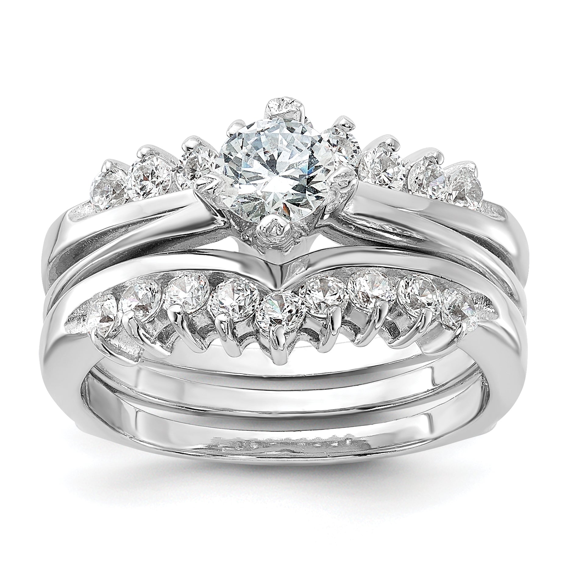 Sterling Silver Rhodium-Plated Cubic Zirconi Ring Set