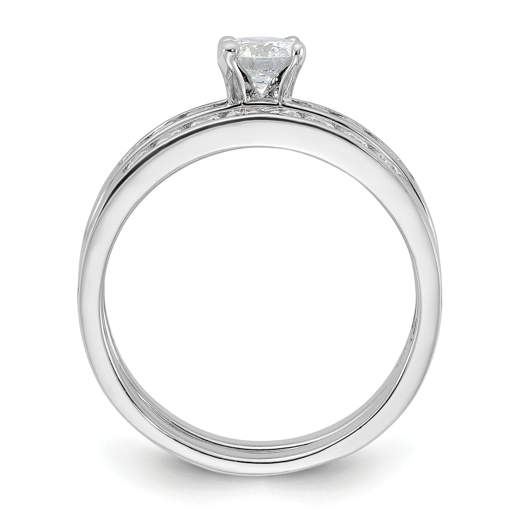 Sterling Silver Rhodium-Plated Cubic Zirconi Ring Set