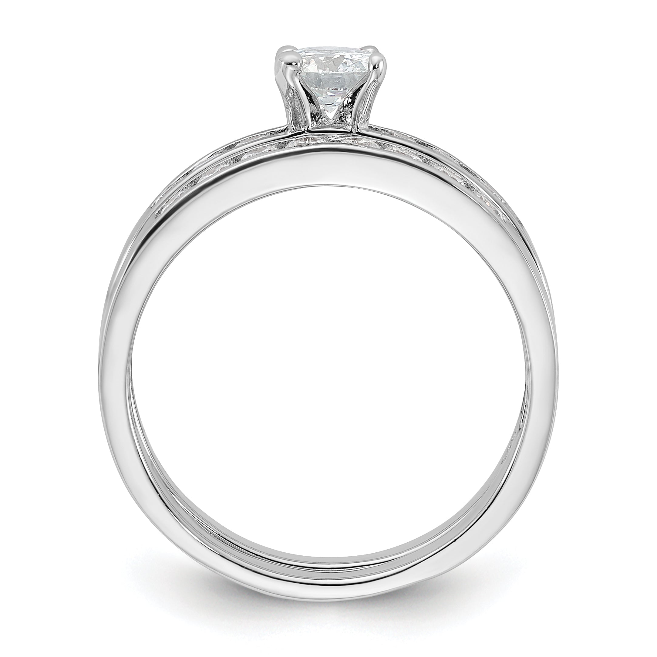 Sterling Silver Rhodium-Plated Cubic Zirconi Ring Set