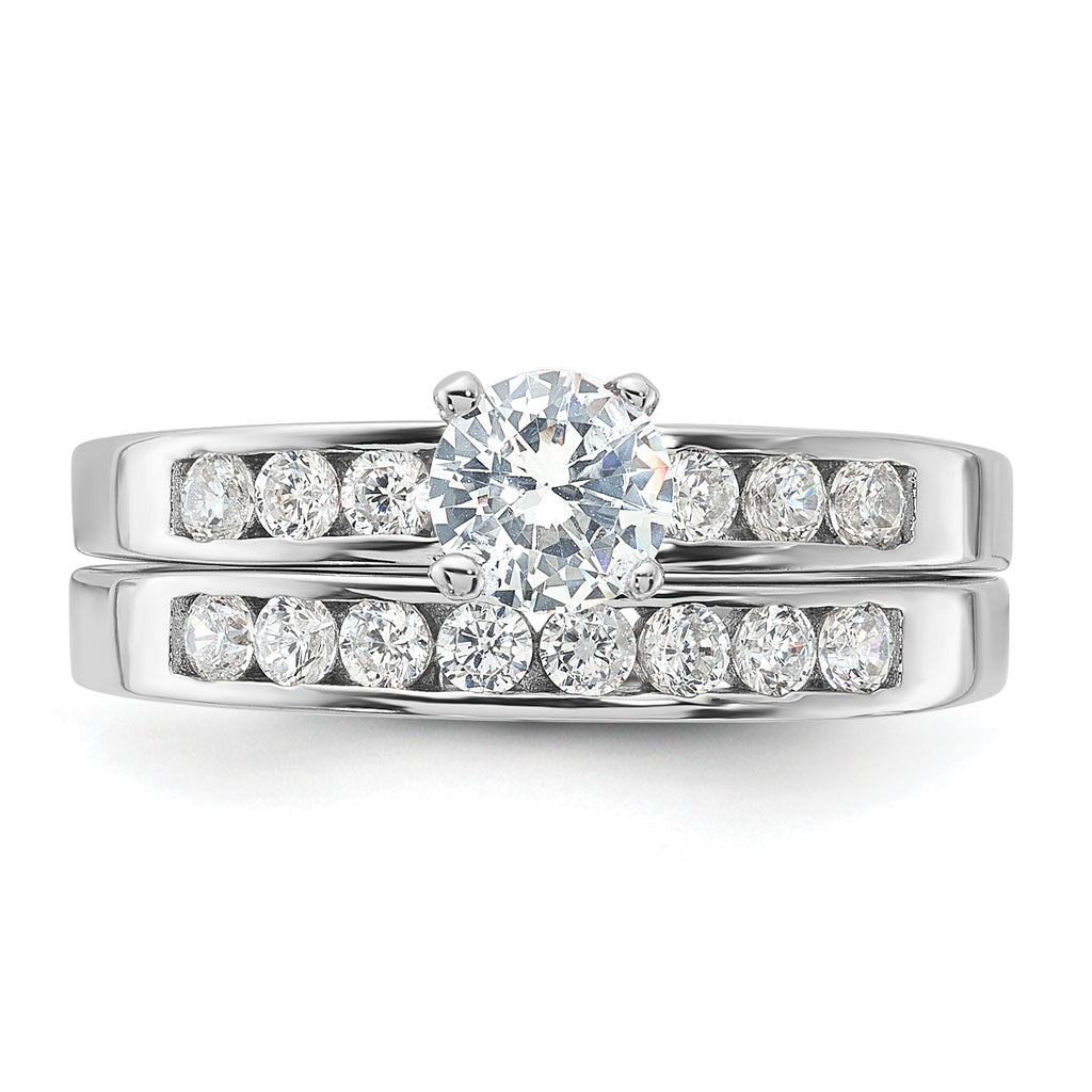 Sterling Silver Rhodium-Plated Cubic Zirconi Ring Set