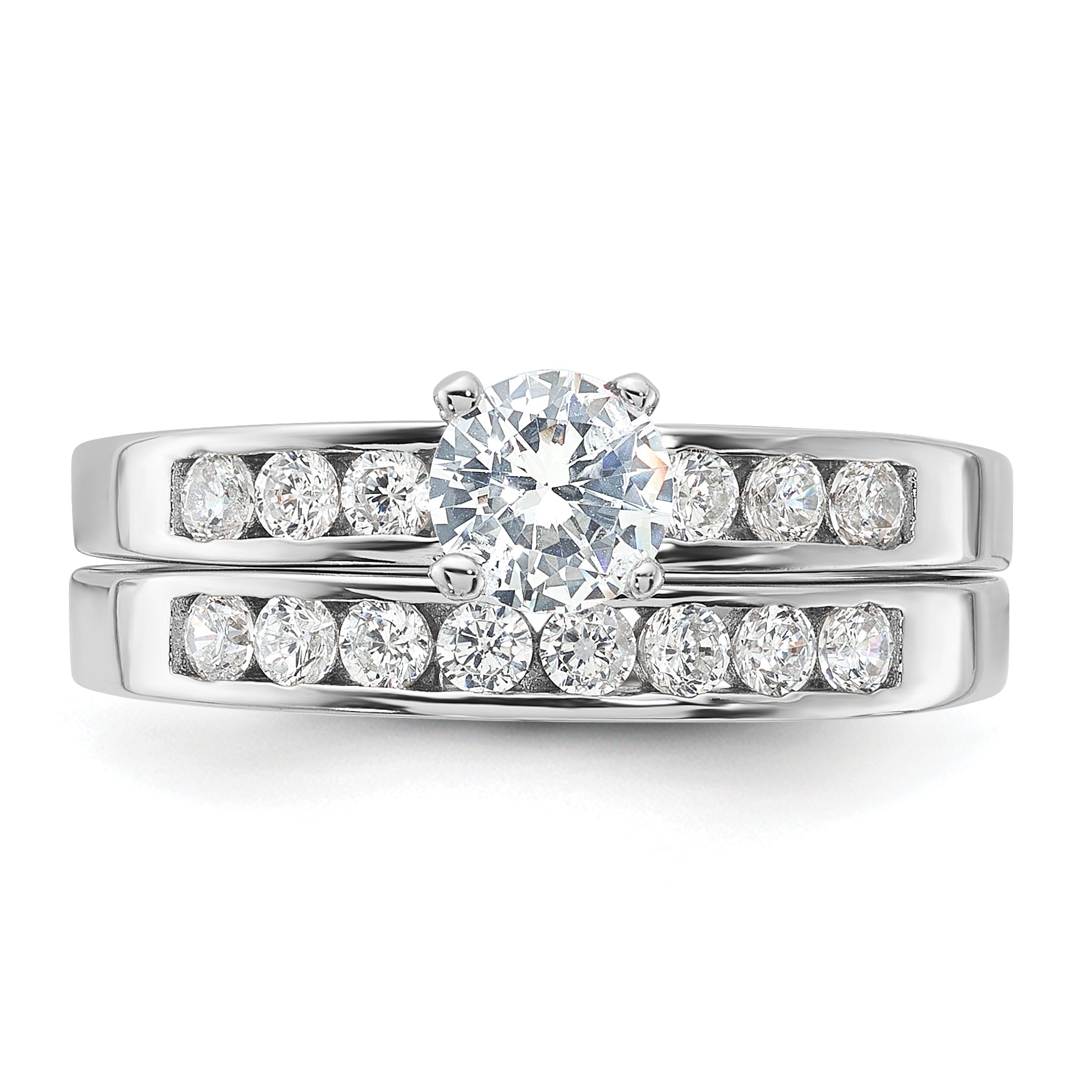 Sterling Silver Rhodium-Plated Cubic Zirconi Ring Set