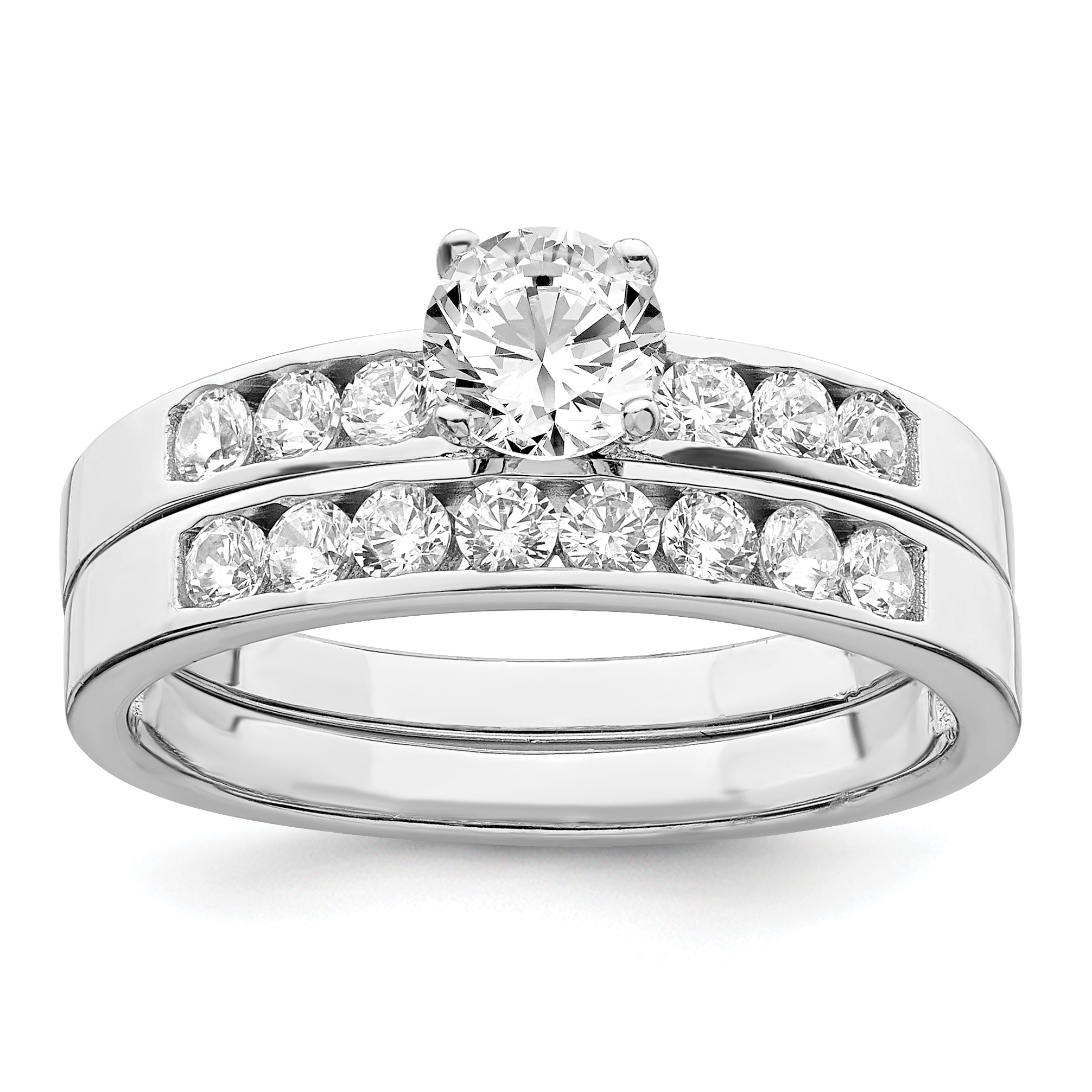 Sterling Silver Rhodium-Plated Cubic Zirconi Ring Set