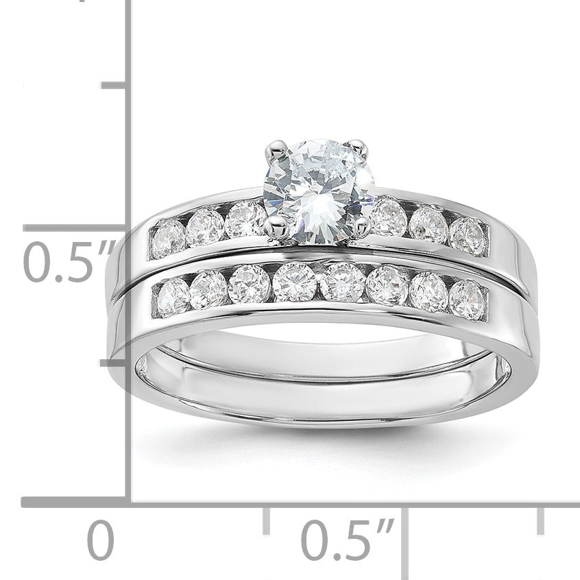 Sterling Silver Rhodium-Plated Cubic Zirconi Ring Set