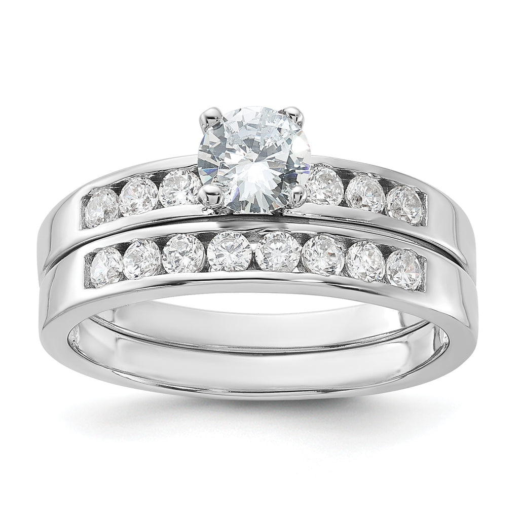 Sterling Silver Rhodium-Plated Cubic Zirconi Ring Set