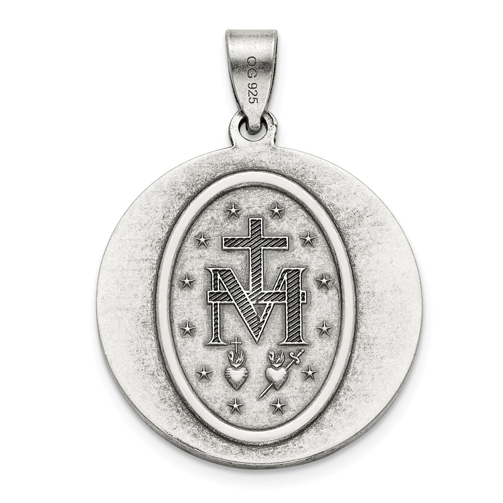Antique Round Miraculous Medal in Sterling Silver, 23.5mm - Sophia Jewelers