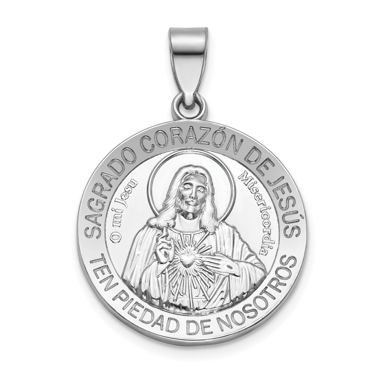Round Sagrado Corazon Medal in Sterling Silver, 22mm - Sophia Jewelers Main image