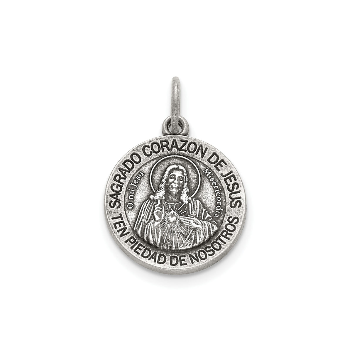 Antique Round Sagrado Corazon Medal in Sterling Silver - Sophia Jewelers Main image