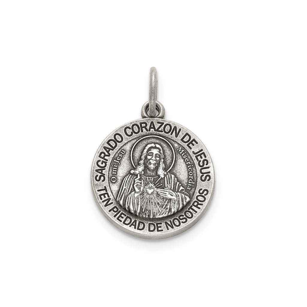 Antique Round Sagrado Corazon Medal in Sterling Silver - Sophia Jewelers