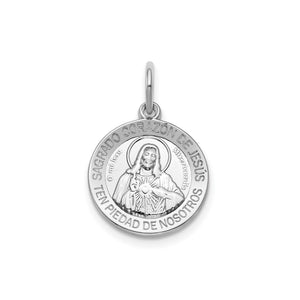 Round Sagrado Corazon Medal in Sterling Silver, 14.5mm - Sophia Jewelers