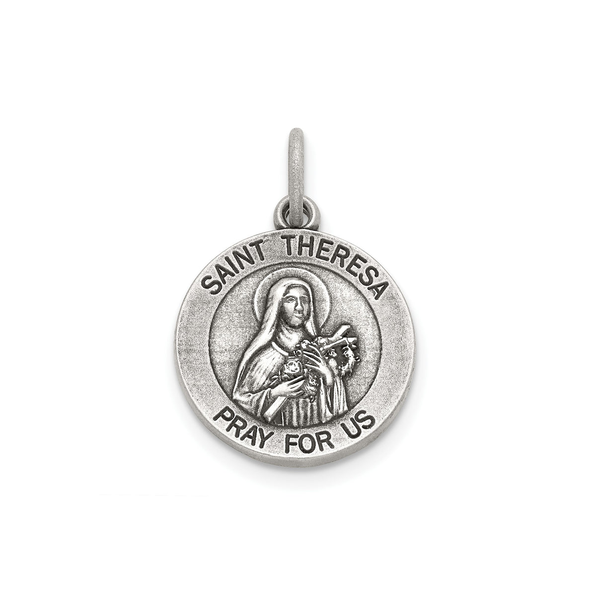 Antique Round St. Theresa Medal in Sterling Silver - Sophia Jewelers Main image