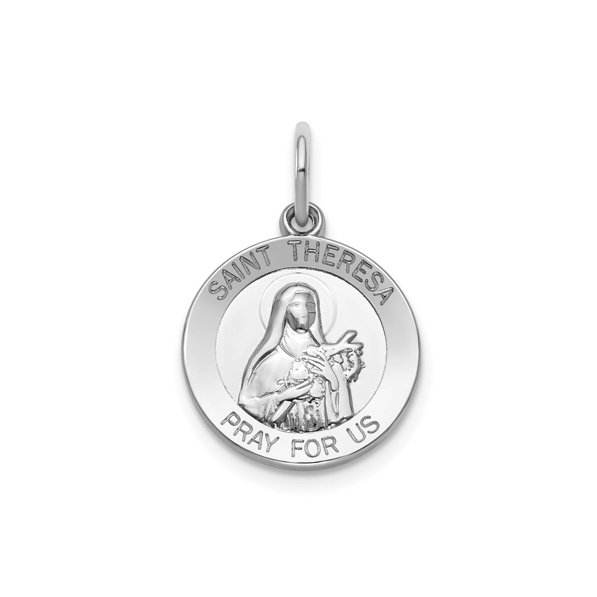 Round St. Theresa Medal in Sterling Silver, 14.5mm - Sophia Jewelers Main image