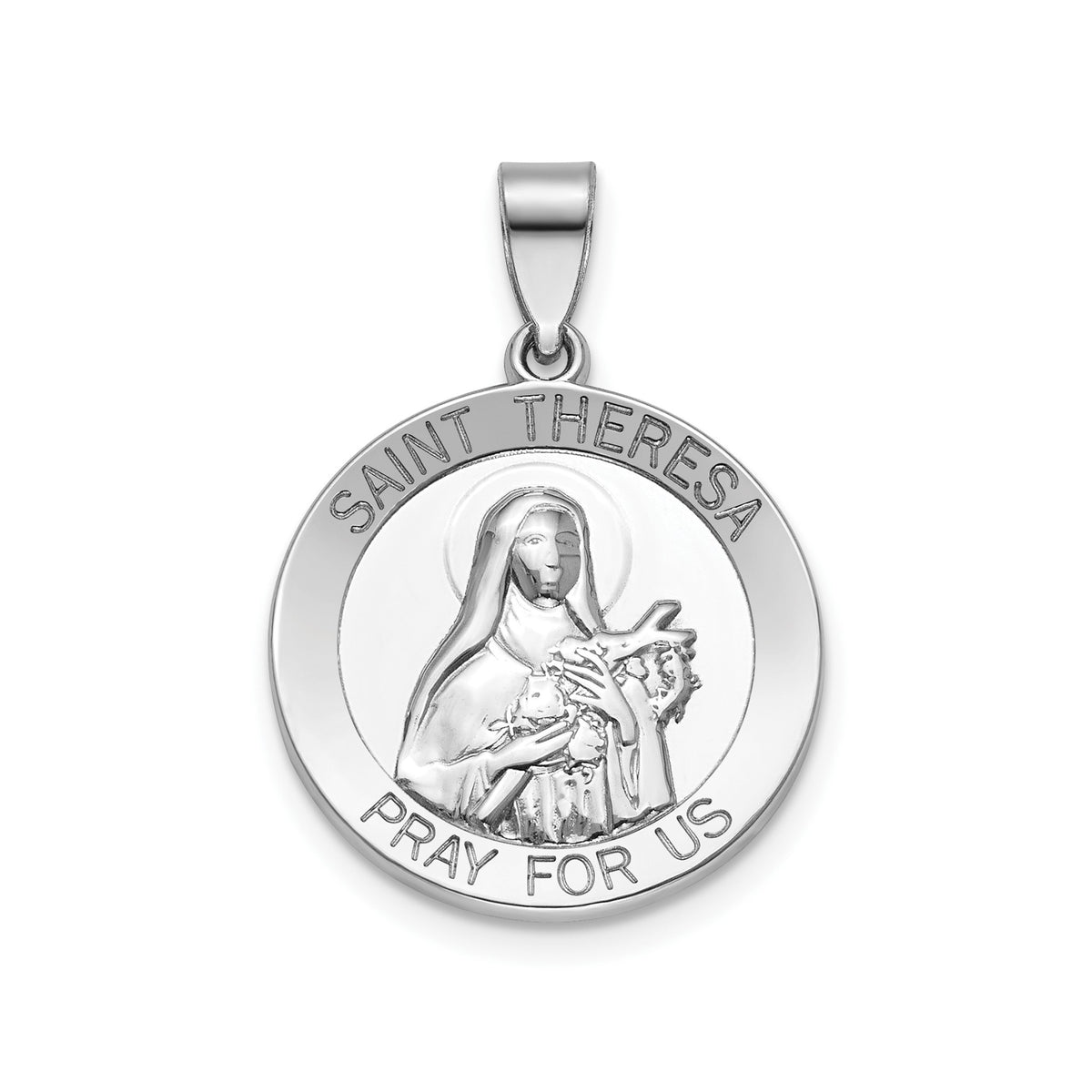 Round St. Theresa Medal in Sterling Silver, 18.25mm - Sophia Jewelers Main image