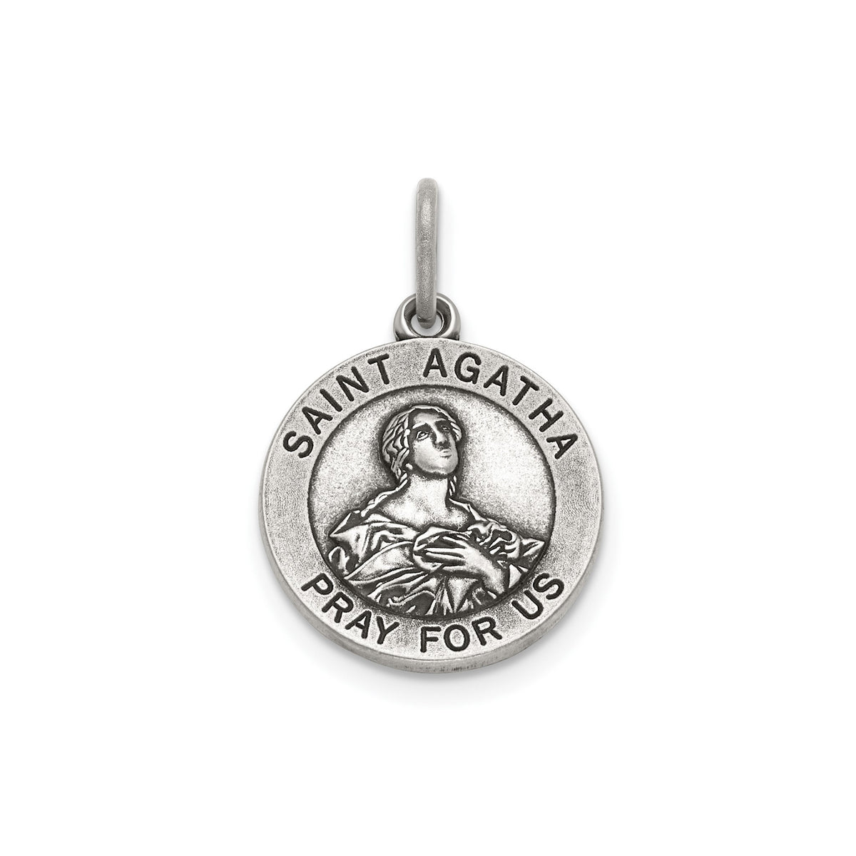 Antique Round St. Agatha Medal in Sterling Silver - Sophia Jewelers