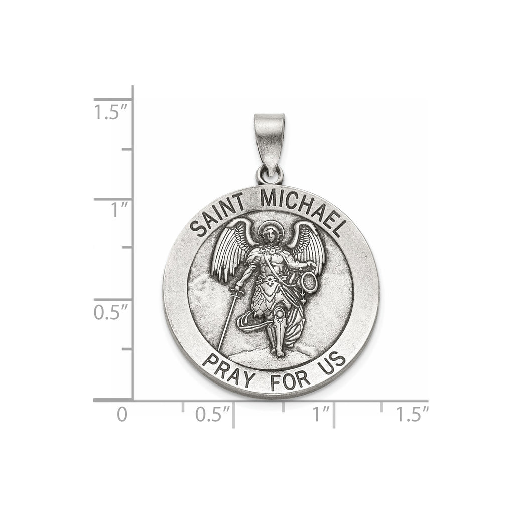Antique Round St. Michael Medal in Sterling Silver, 27mm - Sophia Jewelers