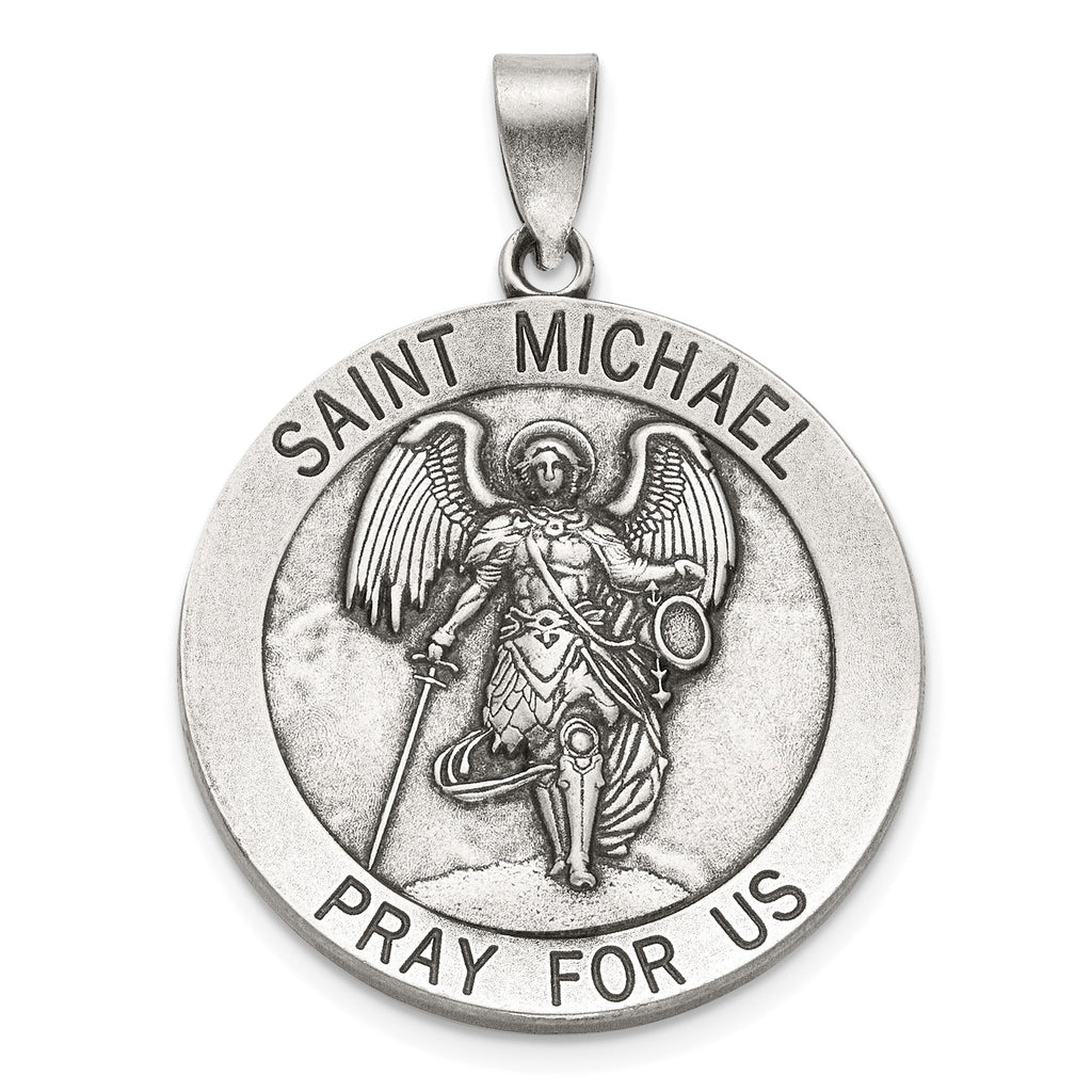 Antique Round St. Michael Medal in Sterling Silver, 27mm - Sophia Jewelers