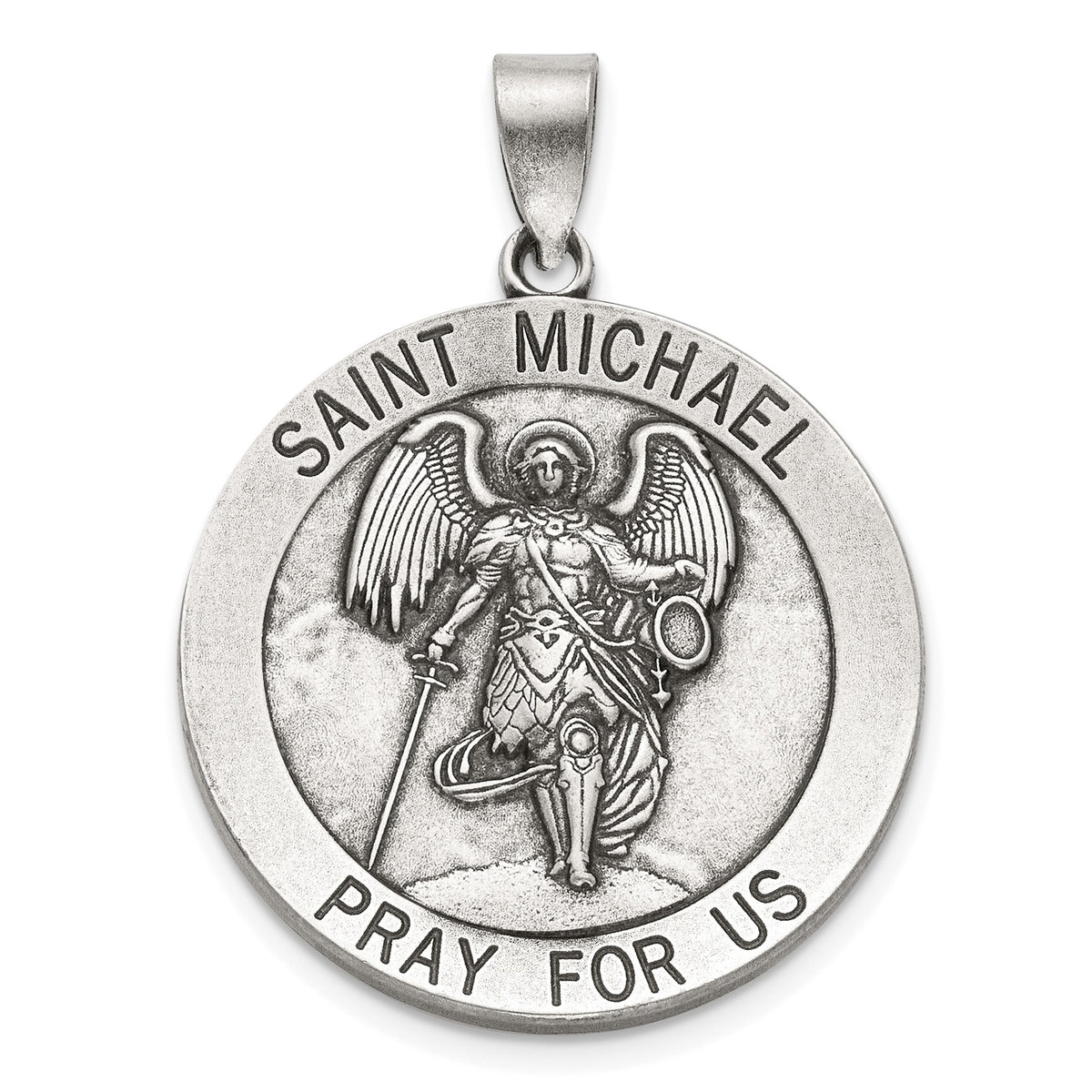 Antique Round St. Michael Medal in Sterling Silver, 27mm - Sophia Jewelers