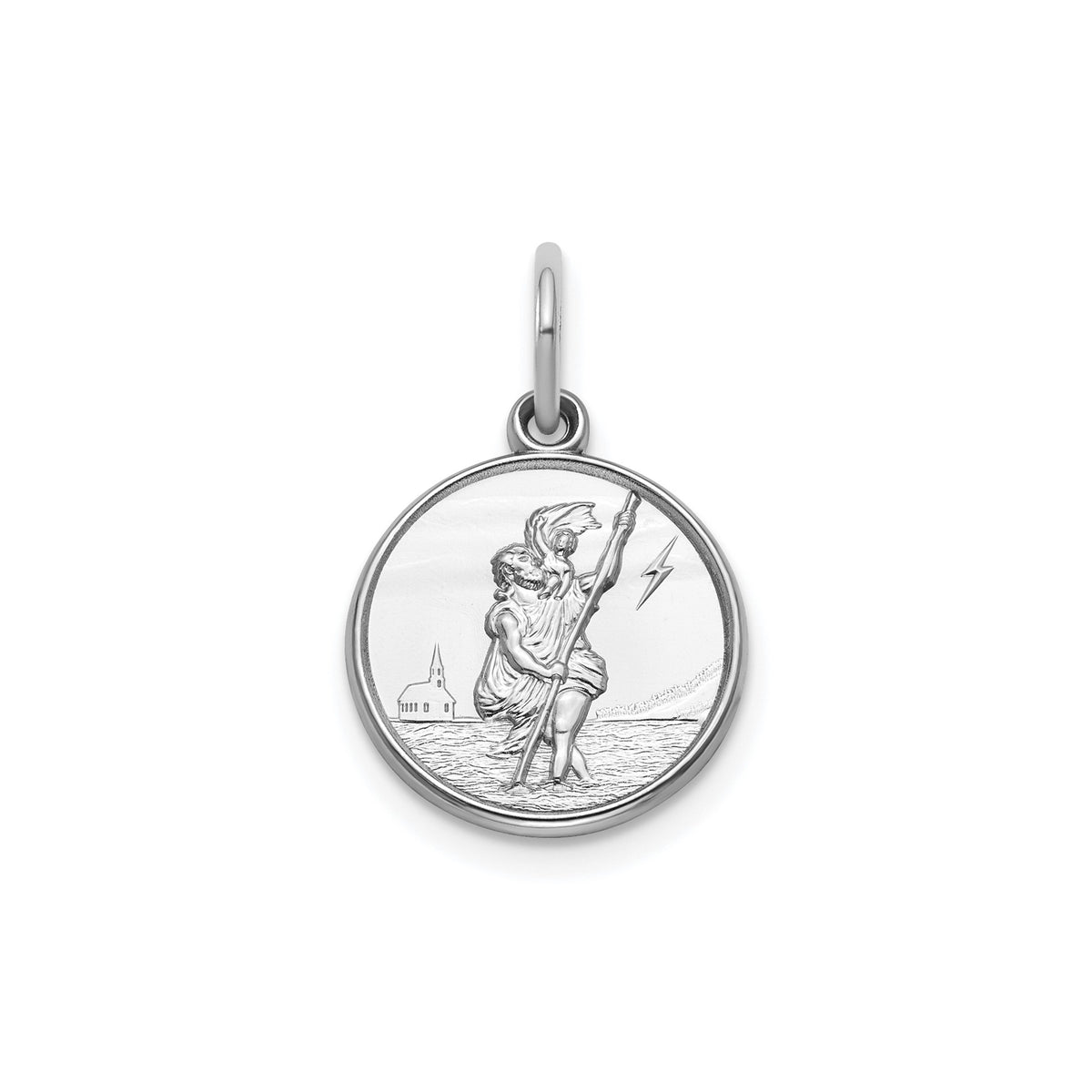 Round St. Christopher Medal in Sterling Silver, 13.25mm - Sophia Jewelers Main image