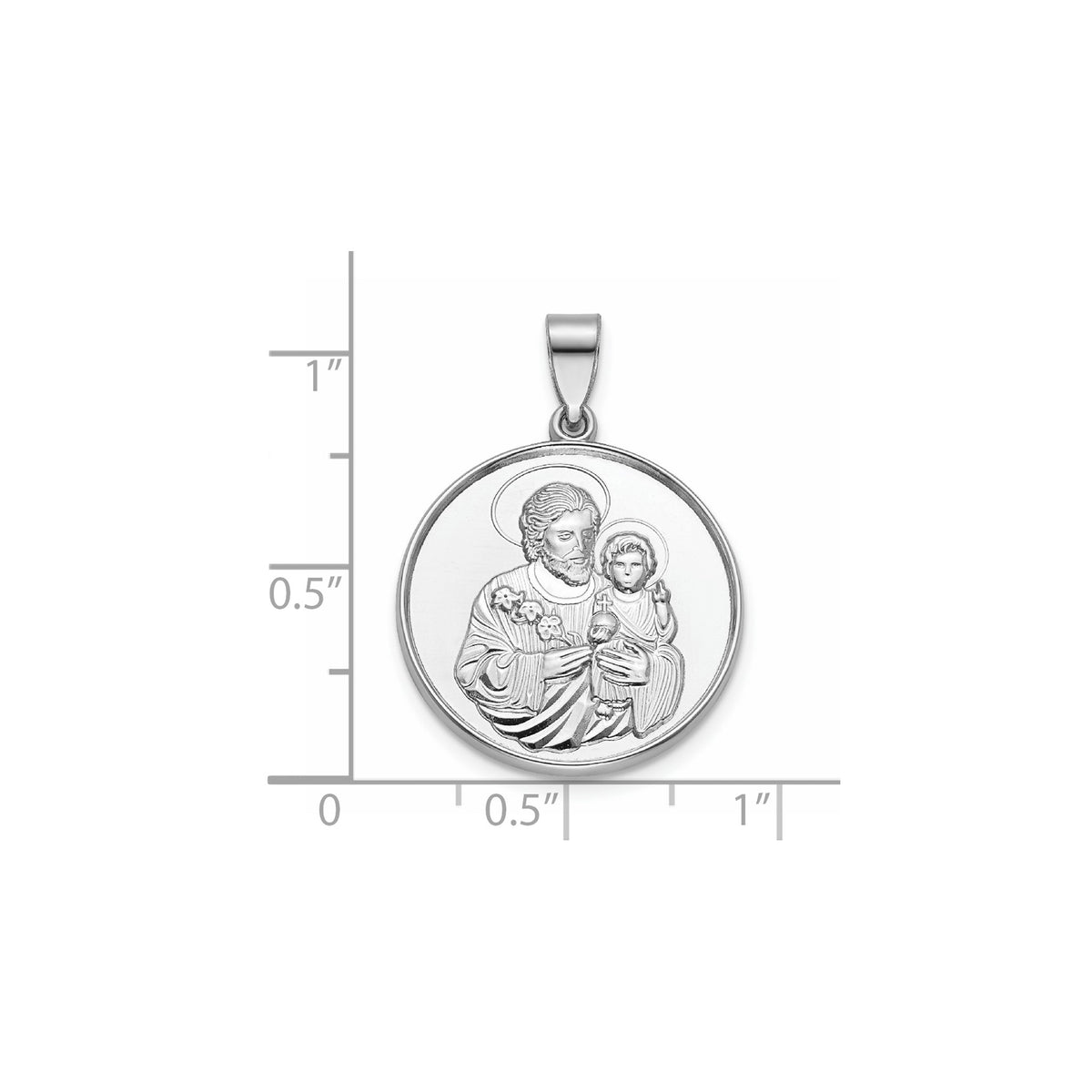 Round St. Joseph Medal in Sterling Silver, 20.25mm - Sophia Jewelers