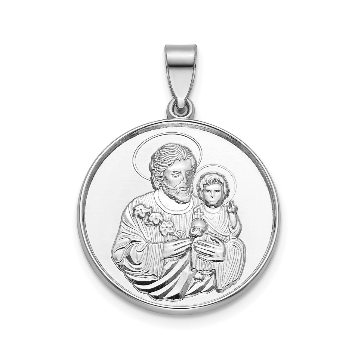 Round St. Joseph Medal in Sterling Silver, 20.25mm - Sophia Jewelers Main image