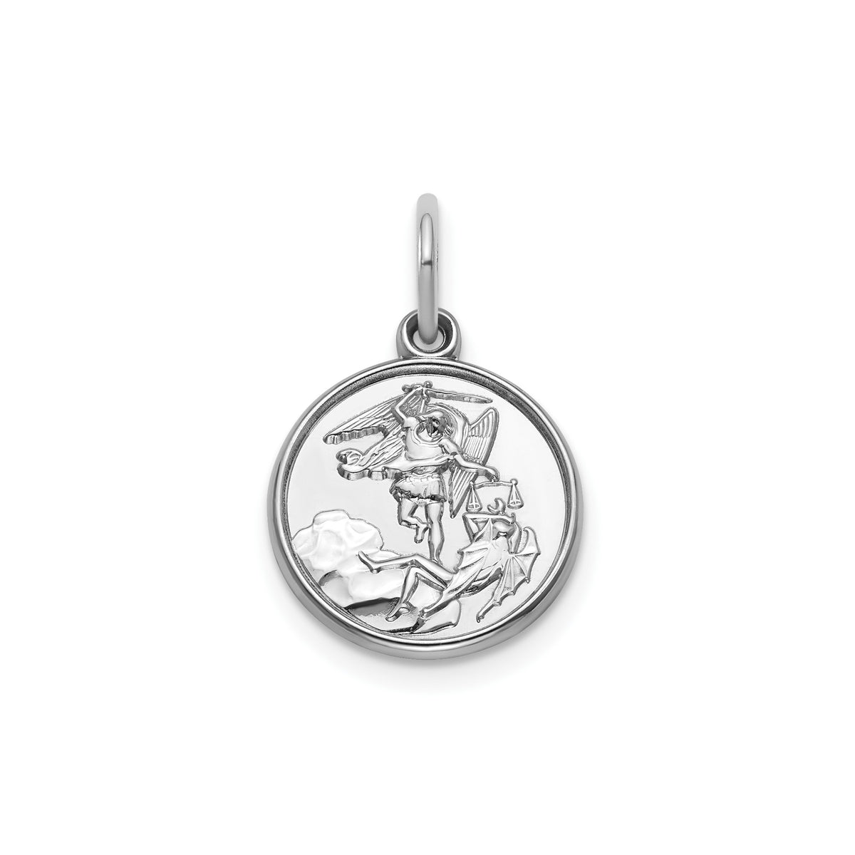 Round St. Michael Medal in Sterling Silver, 13.25mm - Sophia Jewelers