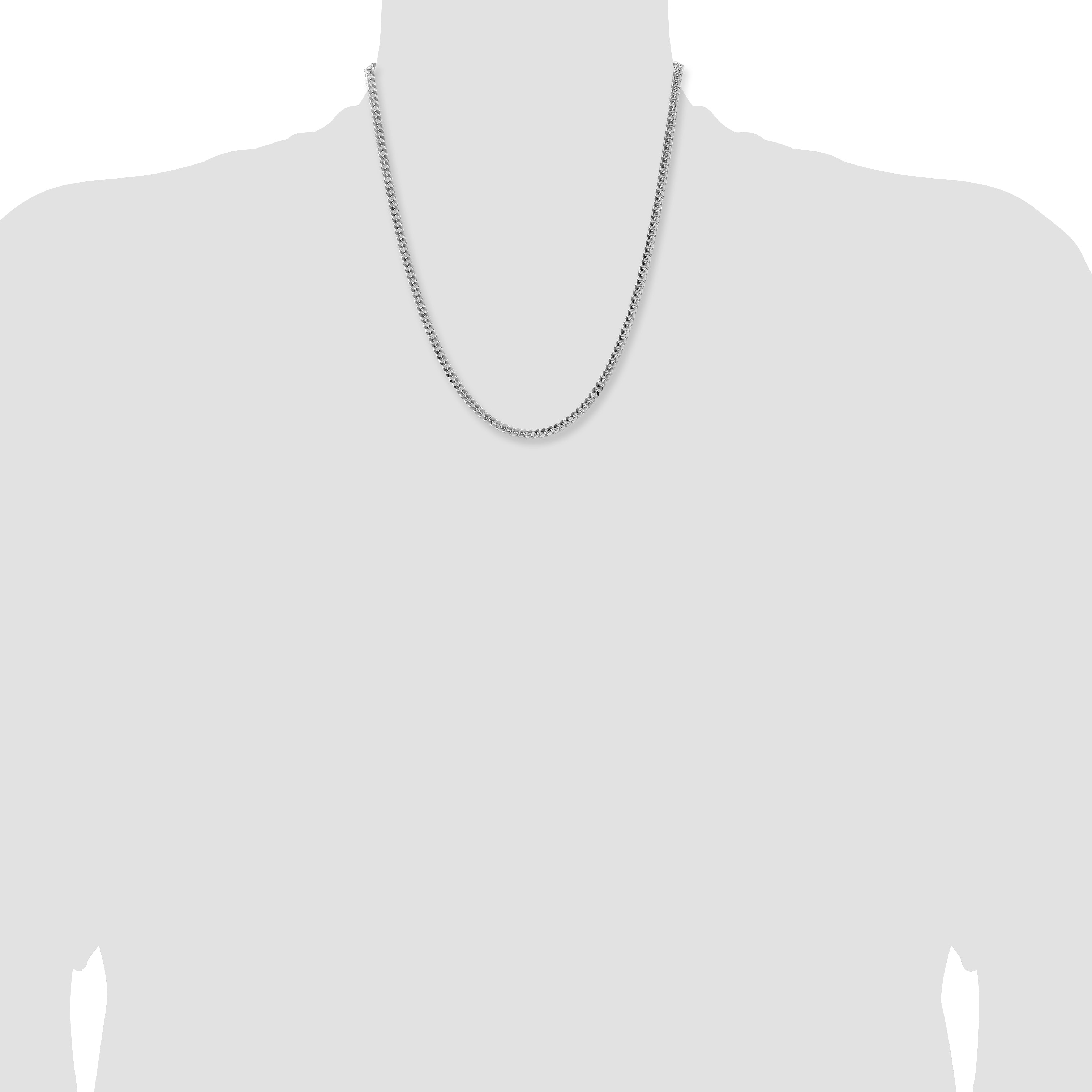 Sterling Silver Rhodium-plated 4mm Domed With  Side Diamond-Cut Curb Chain