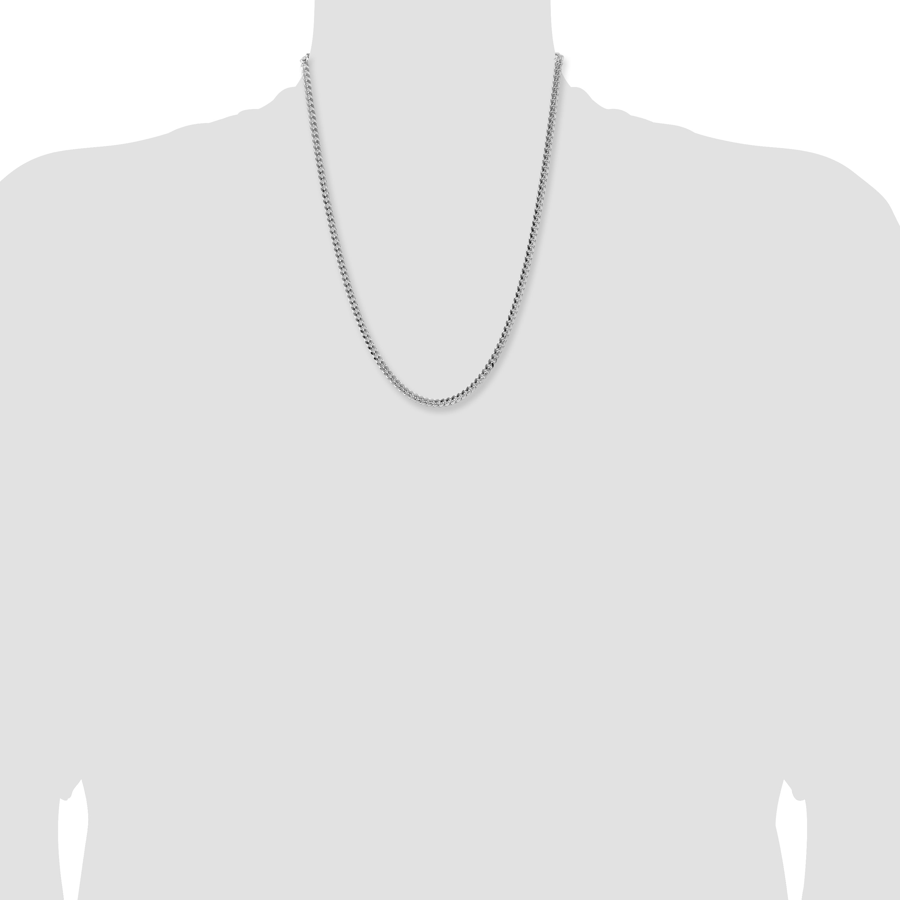 Sterling Silver Rhodium-plated 4mm Domed With  Side Diamond-Cut Curb Chain