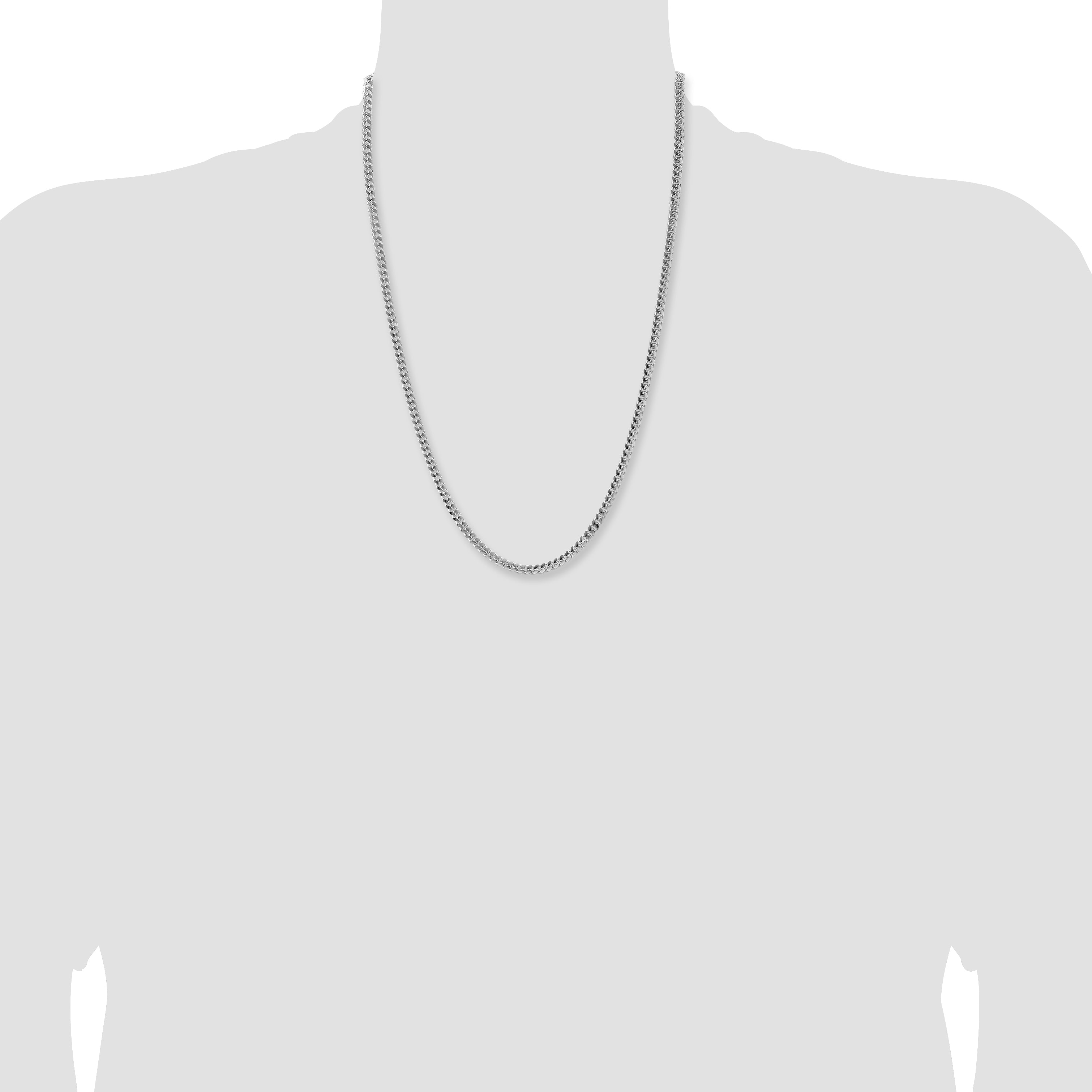 Sterling Silver Rhodium-plated 4mm Domed With  Side Diamond-Cut Curb Chain