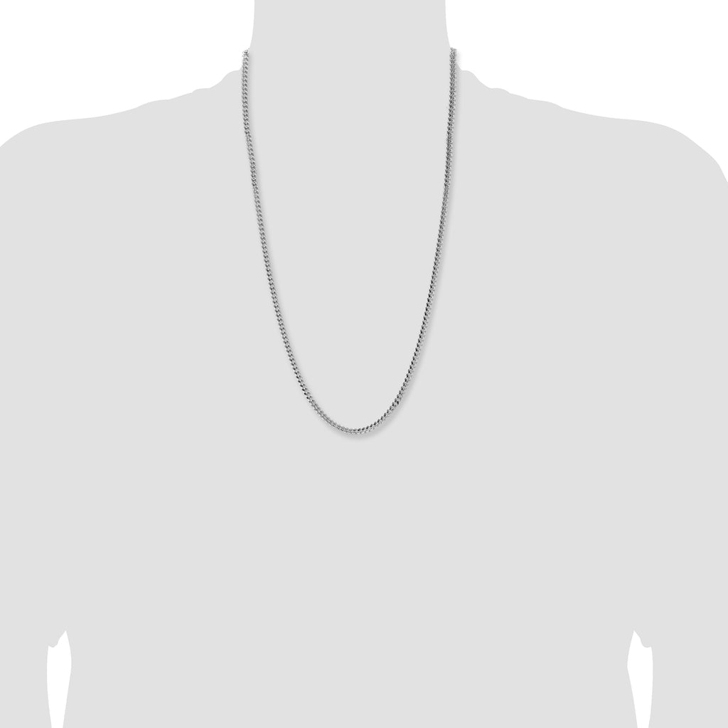 Sterling Silver Rhodium-plated 4mm Domed With  Side Diamond-Cut Curb Chain