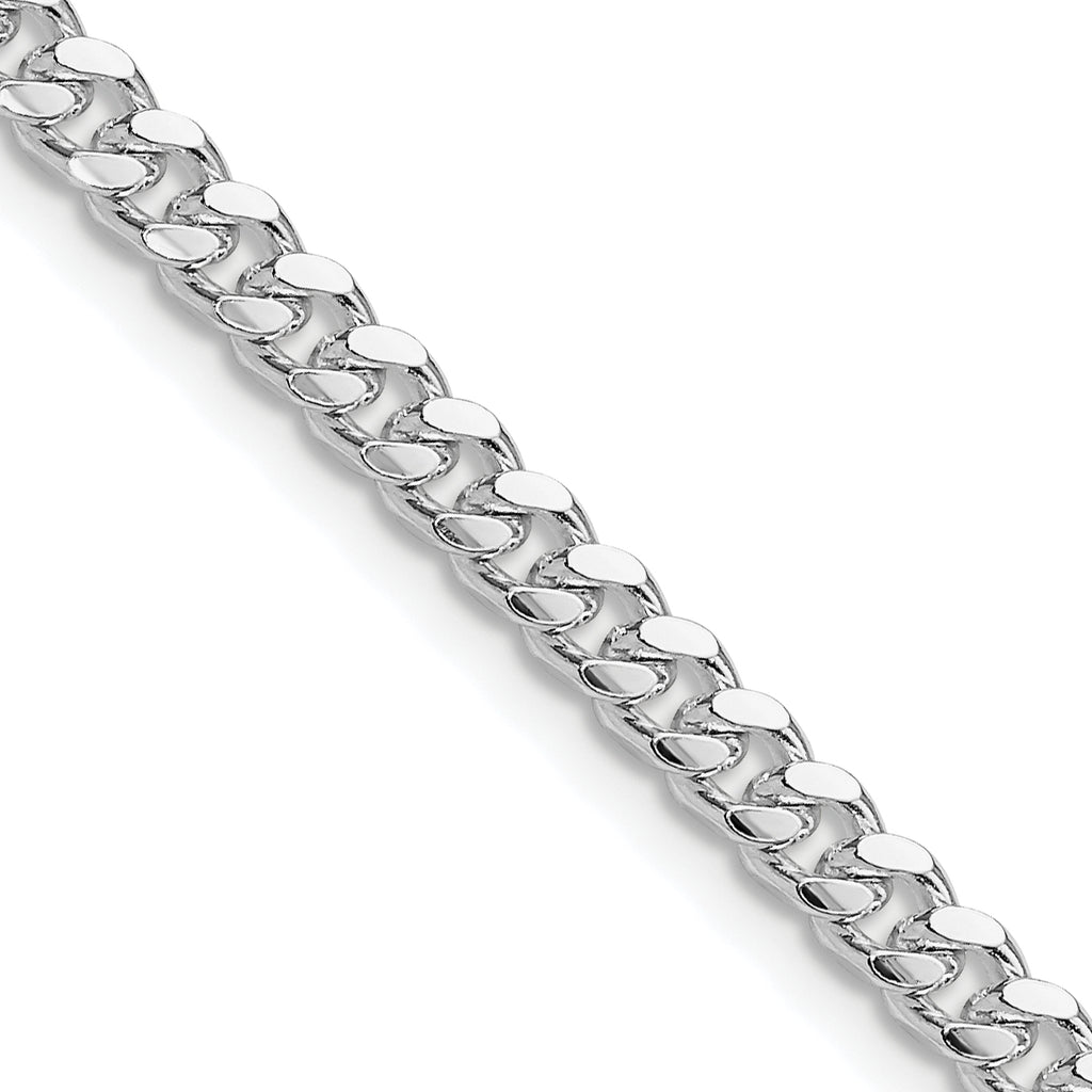 Sterling Silver Rhodium-plated 4mm Domed With  Side Diamond-Cut Curb Chain