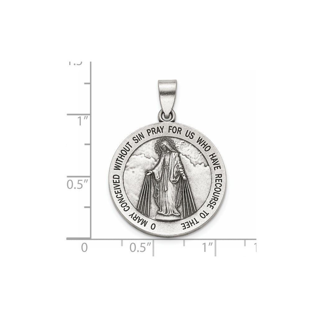 Antique Round Miraculous Medal in Sterling Silver, 23.5mm - Sophia Jewelers